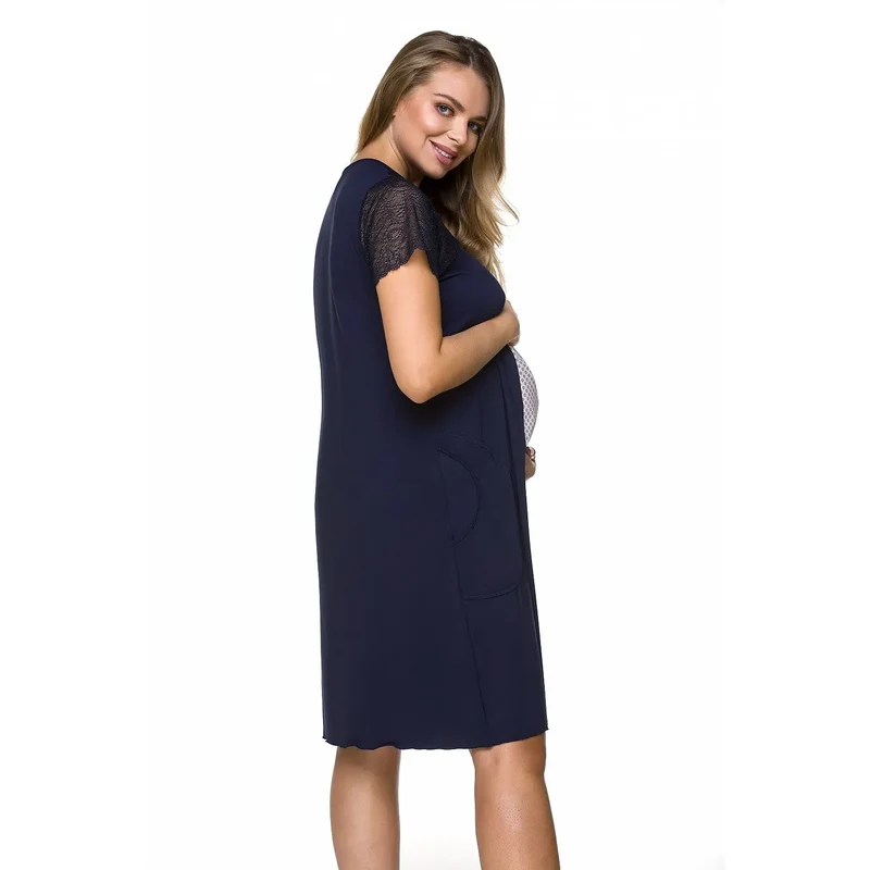 Chemise de nuit maternité confortable dentelle courts manches insert viscose poches latérales适应 grossesse allaitement nuit