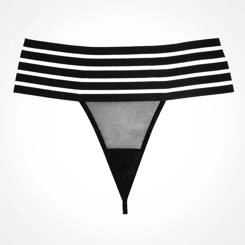 string taille haute résille transparente large ceinture élastique maintien confort sensuel moderne polyvalent discret invisible doux résistant polyester lavage délicat