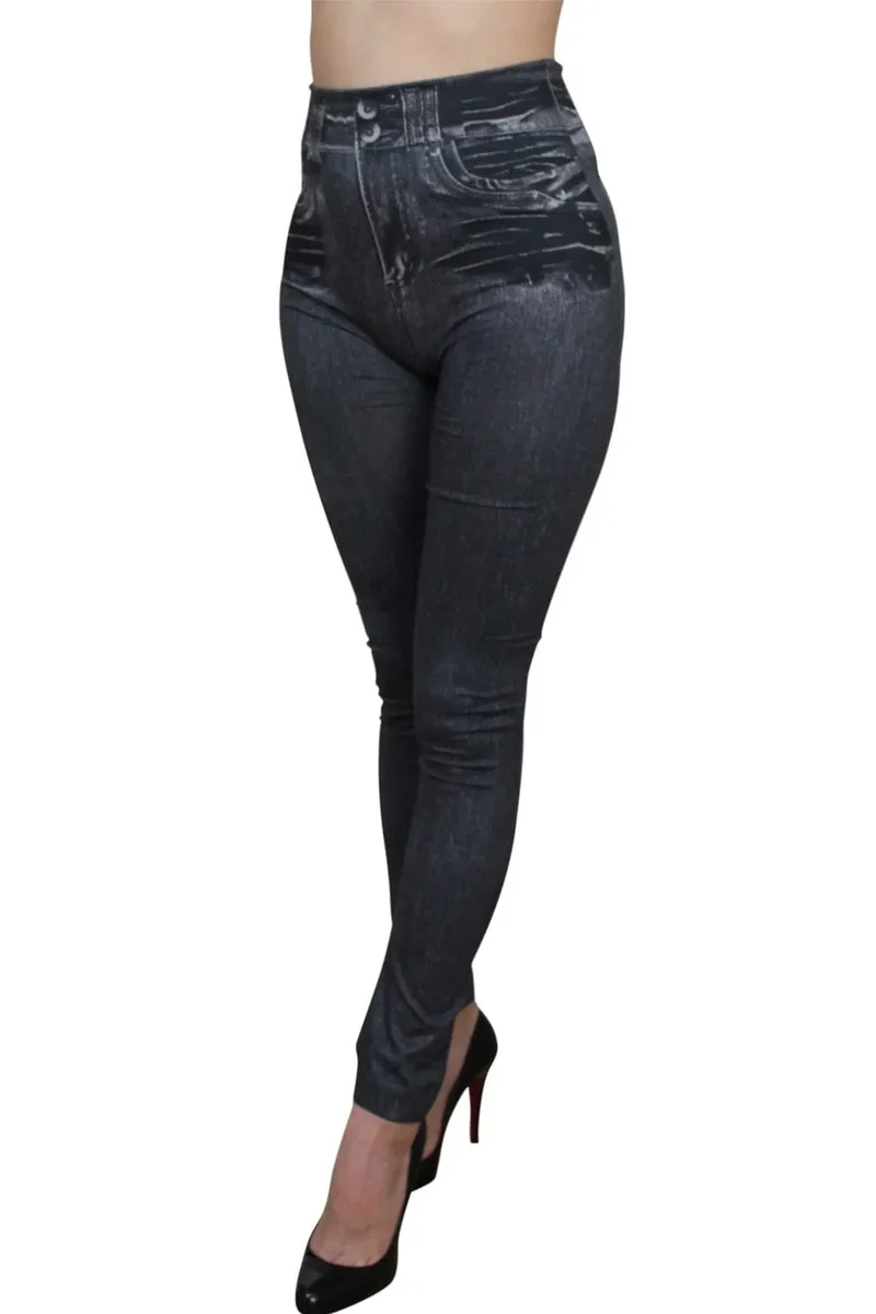 legging noir moulant effet jean usé extensible doux confortable sculptant taillehaute élasthanne polyester durable polyvalent toutes saisons