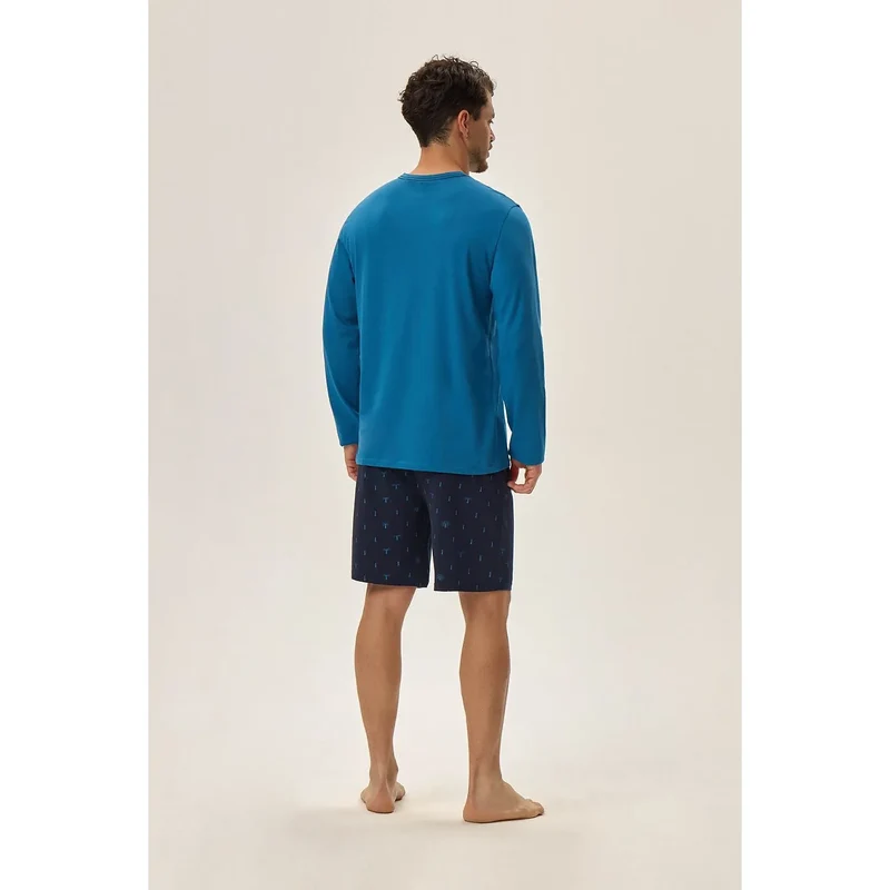 pyjama homme coton tricoté respirant confortable style marin haut manches longues col V coupe ample logo discret M L XL