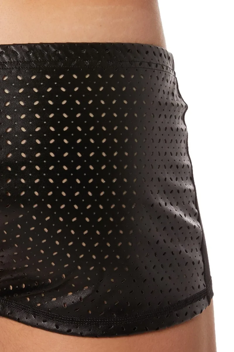 boxer homme noir maille transparente face avant anatomie opaque arrière brillant ajouré trous tissu fin polyester elasthanne sensuel tendance moderne