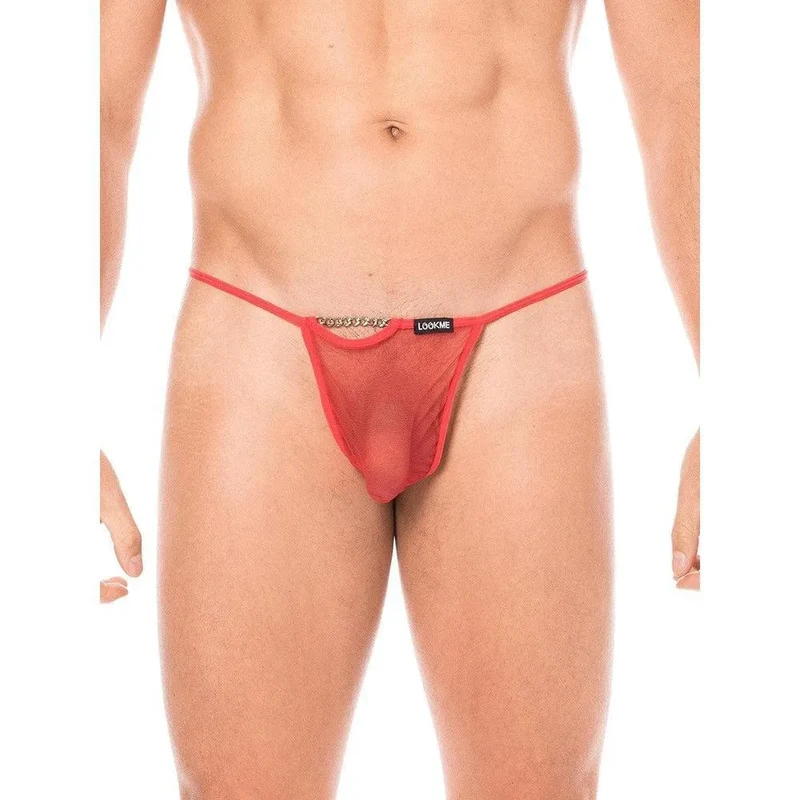 string rouge transparent chaînettes devant dos homme sensuel design confortable élégant sexy polyamide élasthanne extensible maille léger séduction