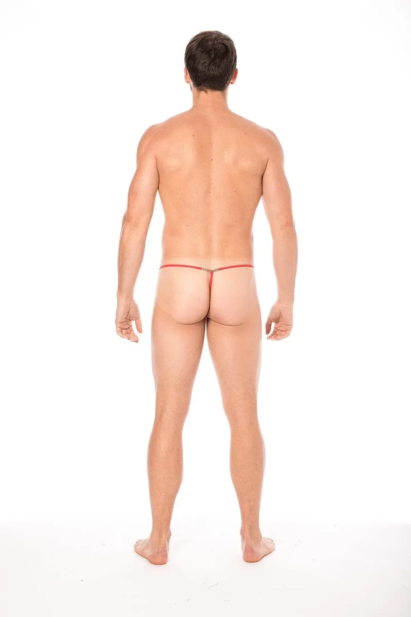 string rouge transparent chaînettes devant dos homme sensuel design confortable élégant sexy polyamide élasthanne extensible maille léger séduction