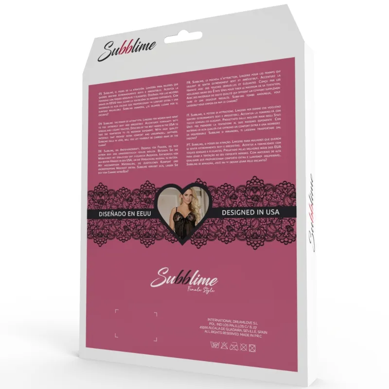 Portejarretelles noir dentelle florale grande taille femme élégante séduction sensuelle transparente lacets confort luxe string assorti boîte cadeau Subblime