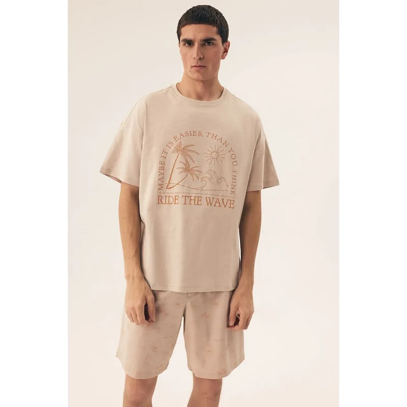 Pyjama model 208612 Henderson pyjama homme confort style moderne t-shirt manches courtes col rond short sans poches ceinture élastique