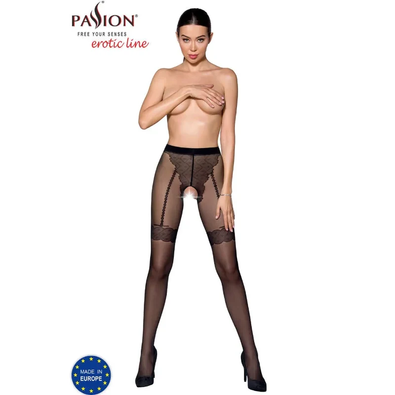 bas noirs ouverture cuisses féminine moderne luxueux vingtdeniers fins confortables résistants polyamide élasthanne européens raffinés décoration originale