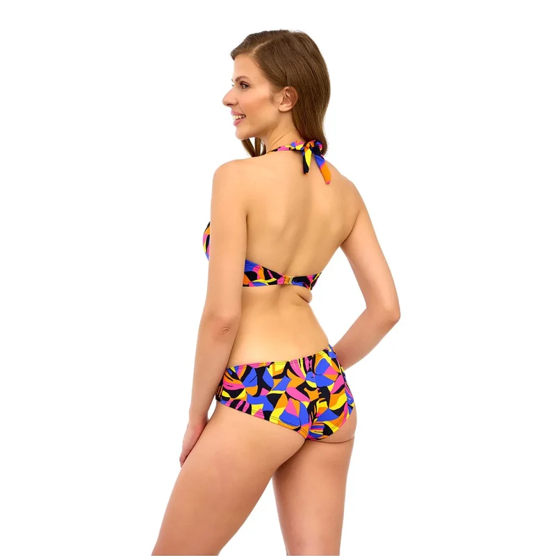 Bikini femme motifs géométriques couleurs vives bonnets rembourrés armatures maintien bretelles larges fermeture arrière matières élastiques durables plage piscine
