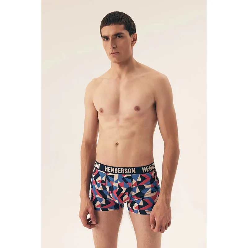 Boxer homme élégant Henderson motif géométrique bleu rouge rose blanc coton élasthanne extensible confortable ajustement maintien durable