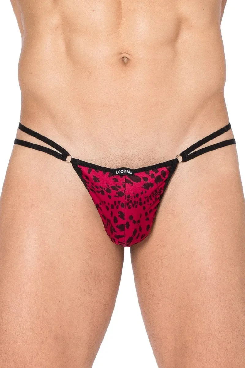 string garçon noir rouge imprimé rose panthère double ficelles coupe stylé confortable polyamide élasthanne moulant audacieux