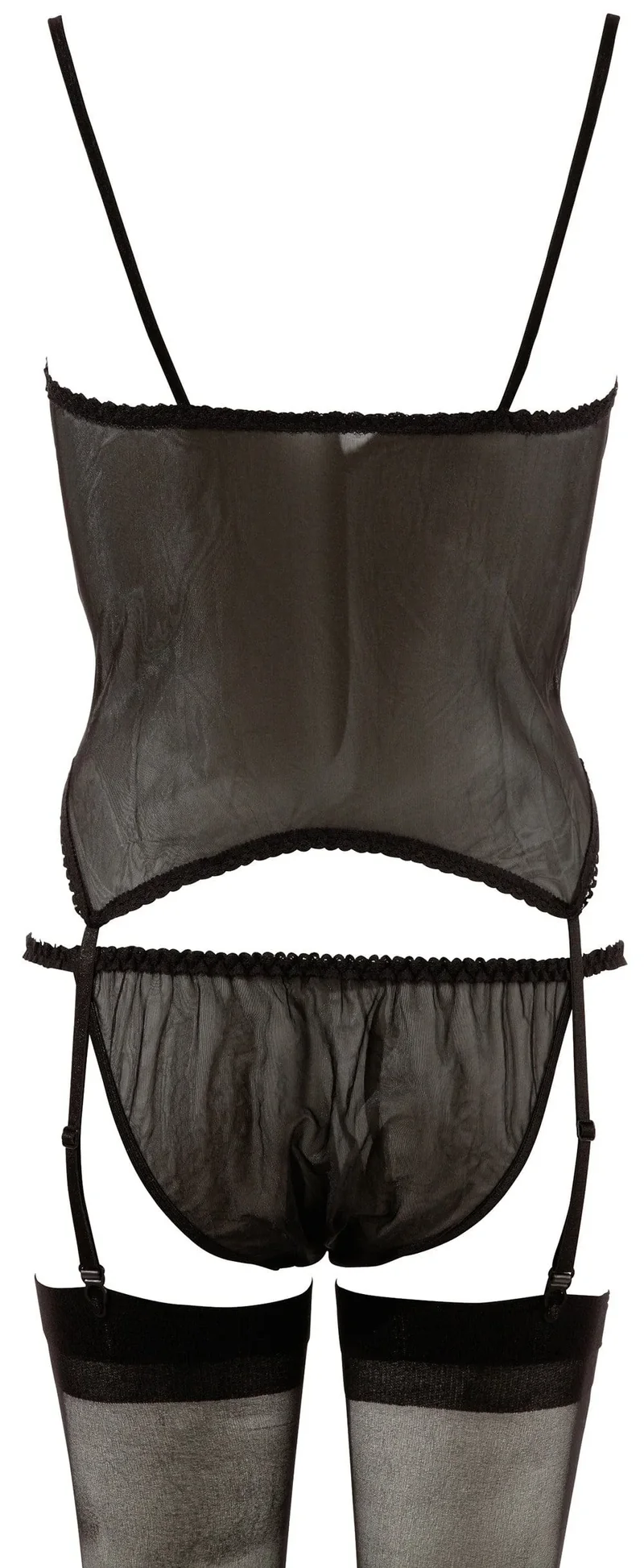Guêpière Portejarretelles Dentelle Noire Cottelli Ensemble Trois Pièces Floral Résille Arrière Bretelles Réglables Culotte Transparente Bas Assortis Séduction Élégance Confort