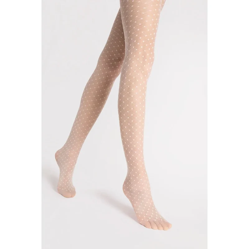 Collants élégants Fiore 20 DEN motif losange beige transparents lingerie féminine ajustement parfait confort toute la journée gousset apparent design intemporel