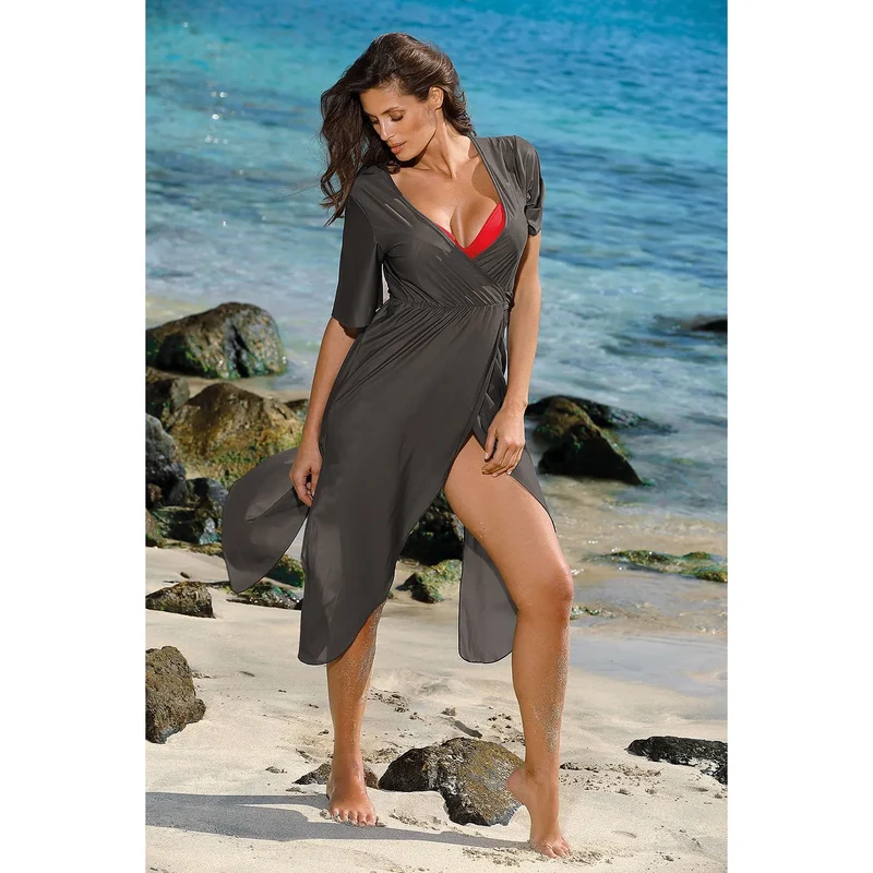 tunique plage sexy longue nouée latérale italienne tissu qualité transparent manchescourtes confortable élégant sophistiquée estivale plagepiscine vacances