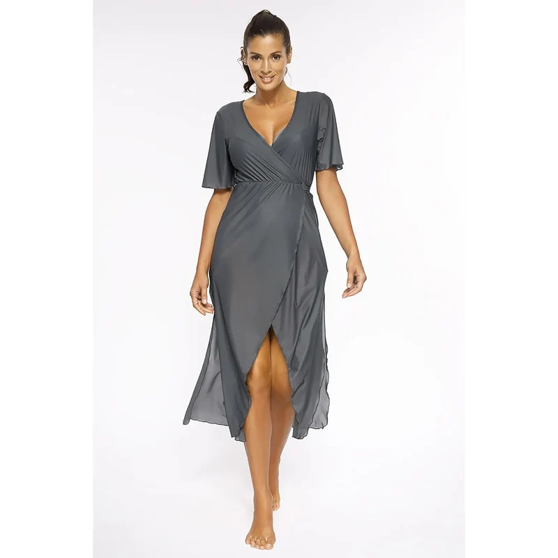 tunique plage sexy longue nouée latérale italienne tissu qualité transparent manchescourtes confortable élégant sophistiquée estivale plagepiscine vacances
