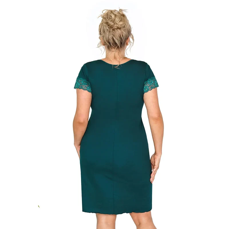 Chemise de nuit érotique éлегante à manches courtes dentelle V-neck vert foncé pour soirées romantiques lingerie féminine confortable