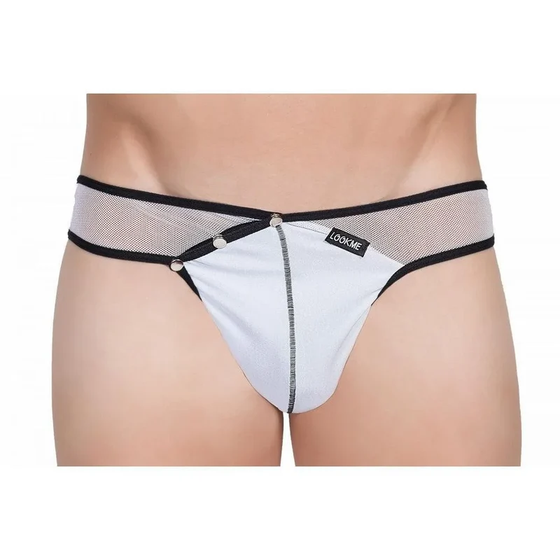 String Ficelle Blanc Homme Bimatiere Polyamide Elasthanne Confort Extensible Liberté Mouvement Fausse Fermeture Eclair Pressions Côté Devant Moderne Intemporel Sexy