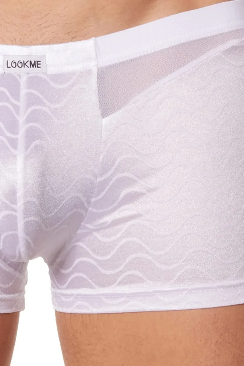 boxer blanc satiné motifs vagues glamour anatomique maille fine avant soutien confort extensible polyamide elasthanne courbes arrière élégant raffiné sensuel