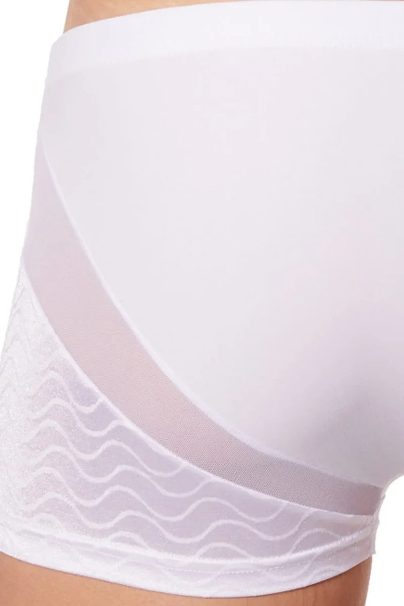 boxer blanc satiné motifs vagues glamour anatomique maille fine avant soutien confort extensible polyamide elasthanne courbes arrière élégant raffiné sensuel