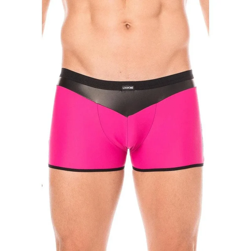 boxer homme magenta audacieux confortable opaque tissu doux extensible polyester elasthanne bande simili cuir noir pointue stylé tendance