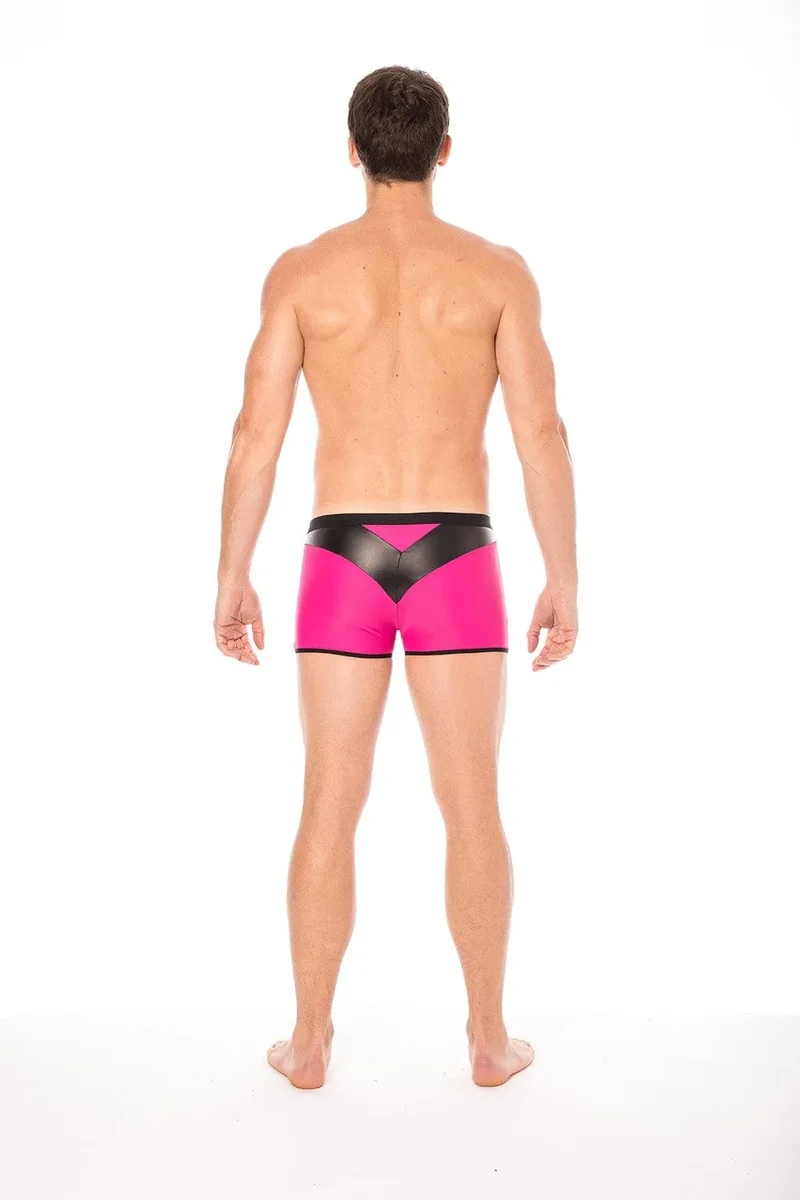 boxer homme magenta audacieux confortable opaque tissu doux extensible polyester elasthanne bande simili cuir noir pointue stylé tendance
