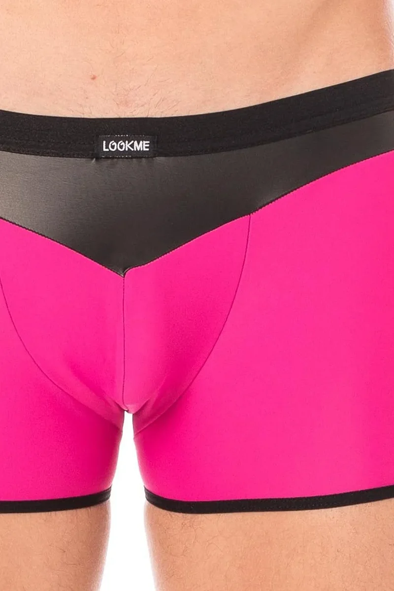 boxer homme magenta audacieux confortable opaque tissu doux extensible polyester elasthanne bande simili cuir noir pointue stylé tendance