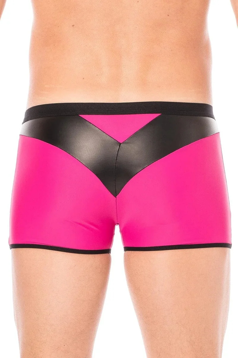 boxer homme magenta audacieux confortable opaque tissu doux extensible polyester elasthanne bande simili cuir noir pointue stylé tendance