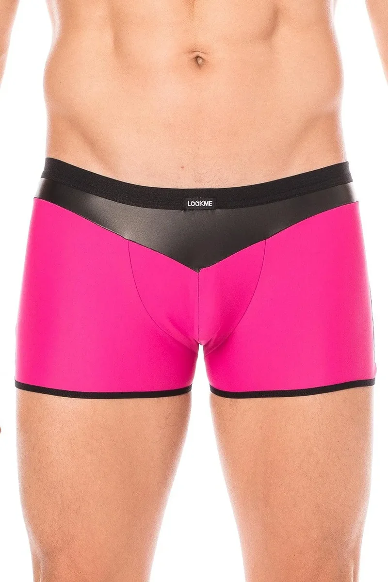 boxer homme magenta audacieux confortable opaque tissu doux extensible polyester elasthanne bande simili cuir noir pointue stylé tendance