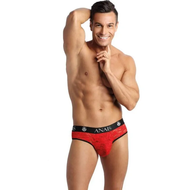 string homme dentelle rouge imprimé fleuri confortable élégant séduction raffiné silhouette ajusté souplesse élastique intimité romantique