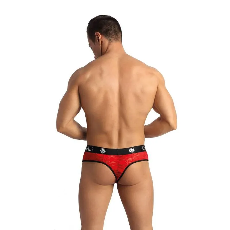 string homme dentelle rouge imprimé fleuri confortable élégant séduction raffiné silhouette ajusté souplesse élastique intimité romantique