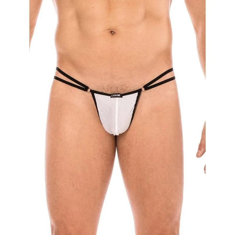 string sexy blanc mini épuré sensuel confortable polyamide élasthanne lanières anneaux triangle arrière audacieux chic coquin glamour séduisant