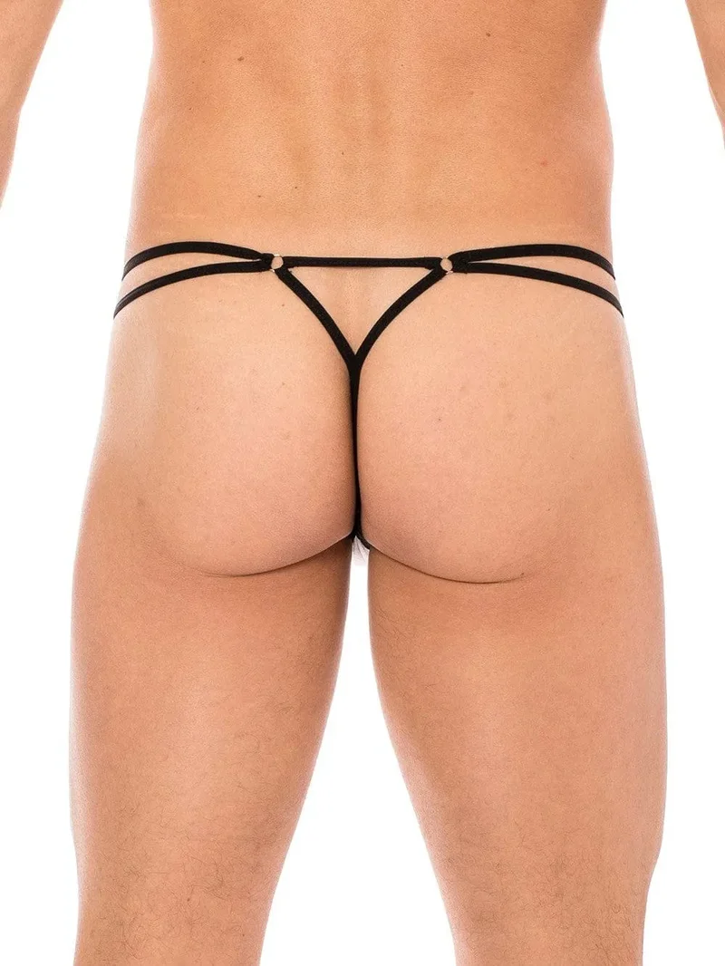 string sexy blanc mini épuré sensuel confortable polyamide élasthanne lanières anneaux triangle arrière audacieux chic coquin glamour séduisant