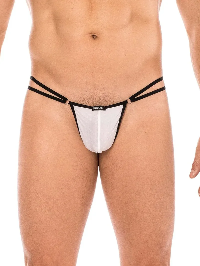 string sexy blanc mini épuré sensuel confortable polyamide élasthanne lanières anneaux triangle arrière audacieux chic coquin glamour séduisant