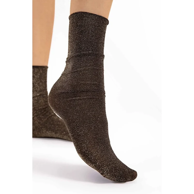 chaussettes scintillantes fiore montantes mi mollet lurex elasthanne luxueuses élégantes glamour festives brillantes confortables extensibles bord invisible européennes