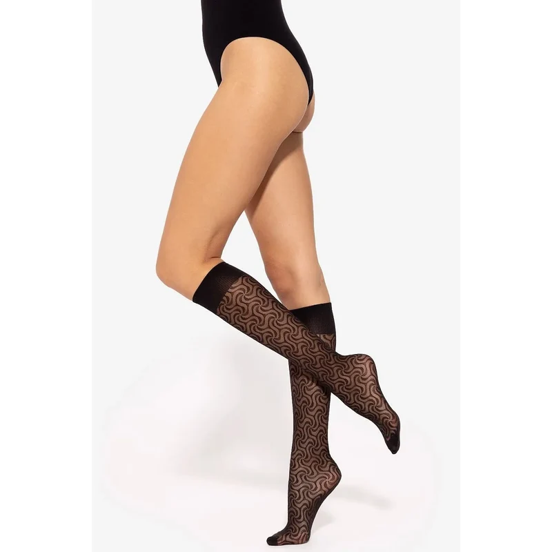 Chaussettes longues transparentes sexy motif ondulées élastiques confortables maintien poignets orteils renforcés durables élégantes séduisantes