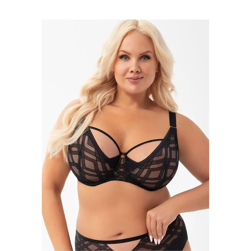 Soutien-gorge Gorsenia 209534 lingerie balconnet grande taille confort soutien seins volumineux dentelle transparente motif géométrique sexy culotte assortie taille haute