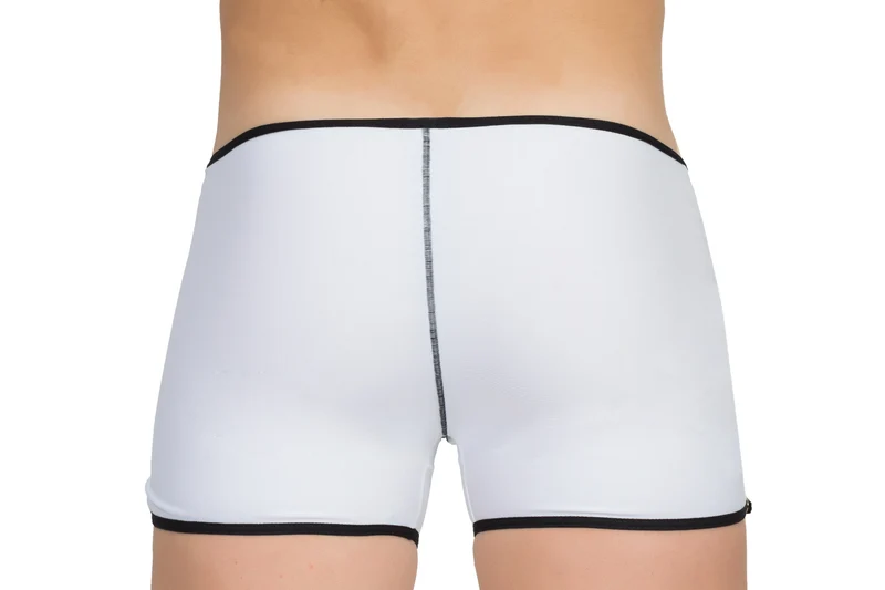 Boxer bicolore fausse fermeture éclair cinq pressions latérales polyamide élasthanne extensible confortable moderne sexy discret élégant ajusté durable