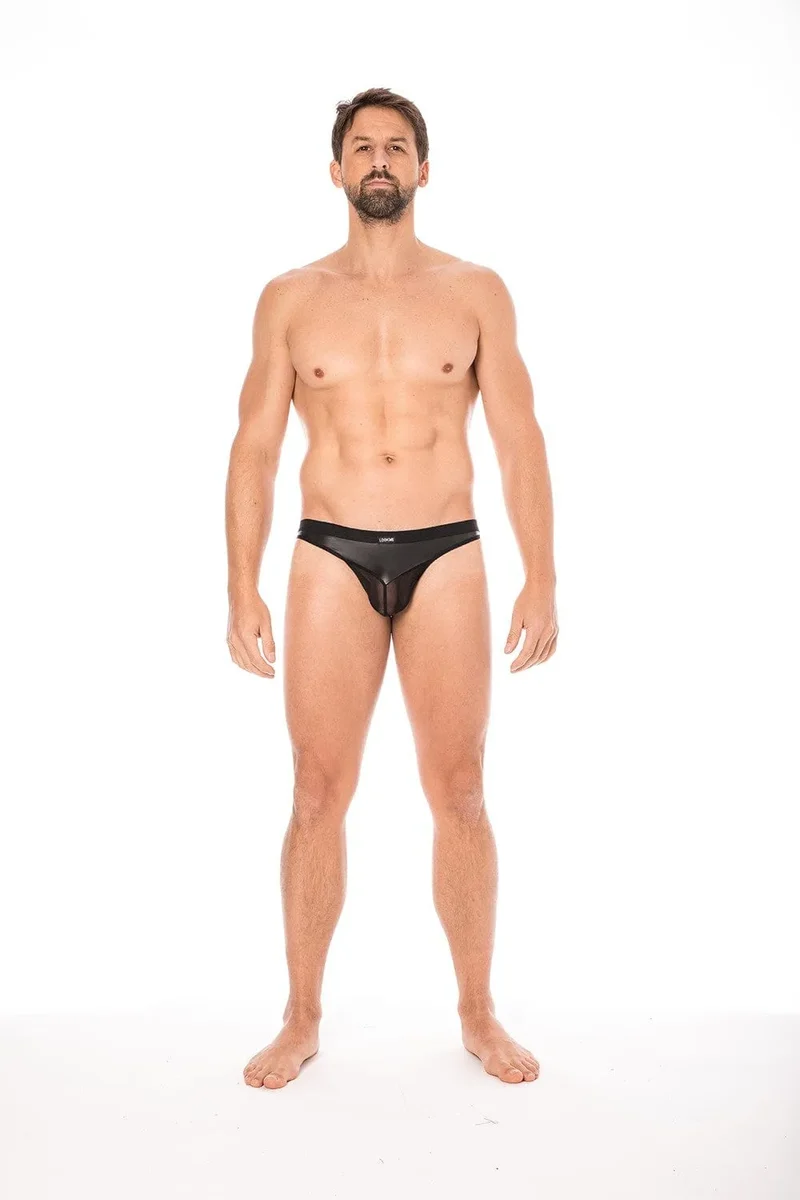 suspensoir séduisant résille simili cuir noir poche transparente brillant élastique confortable moulant audacieux sensuel exclusif masculin extensible