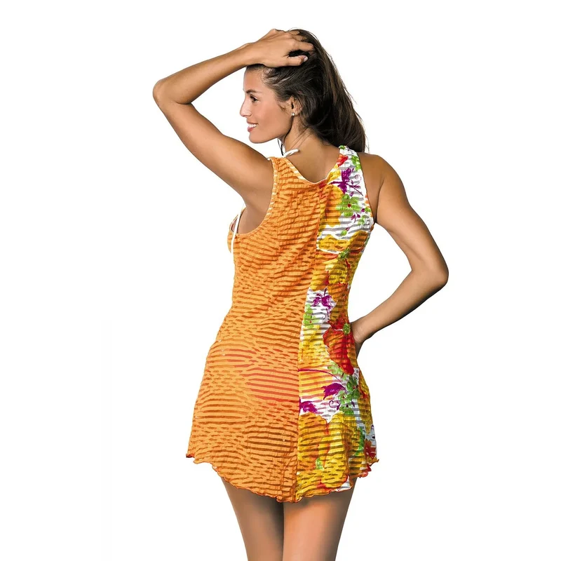 Robe plage paréo Marko tunique sans bretelles décolleté plongeant réglable coupe ample décontractée longueur courte asymétrique dos allongé motif floral