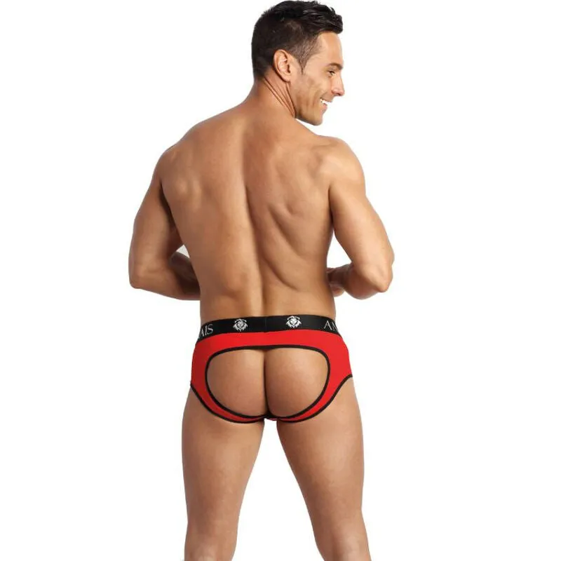 bikini slip homme microfibre rouge bordure noire ouvert sexy confortable moulant doux extensible élasthanne ajustement européen confection polonaise taille S