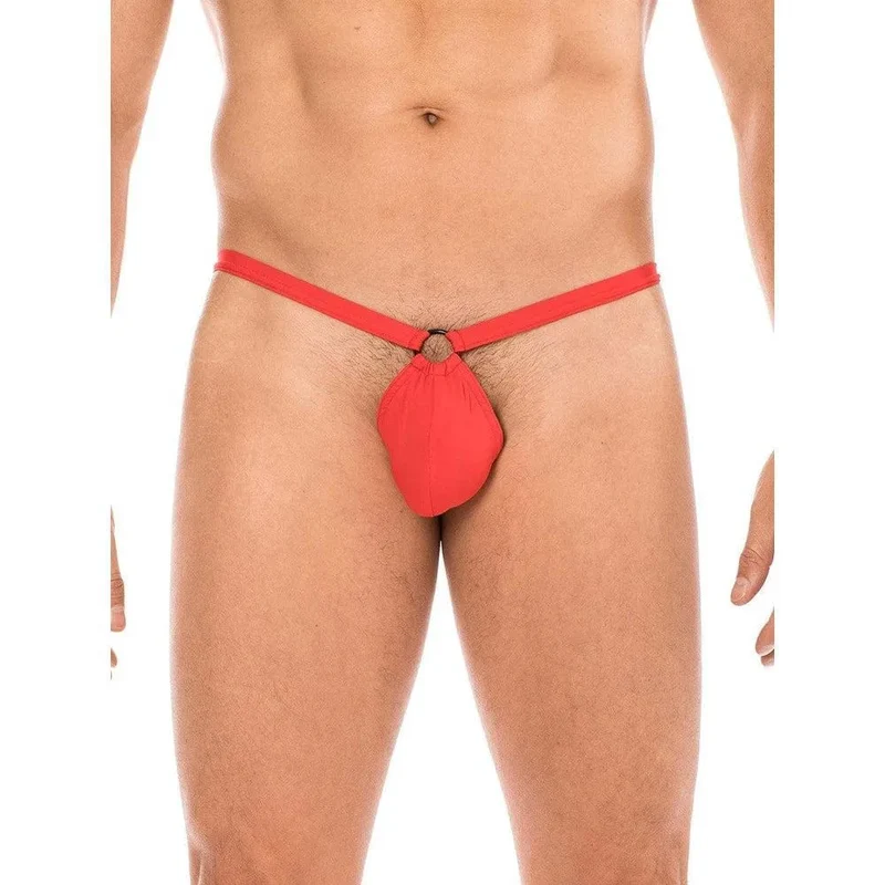 String rouge homme mini poche banane anneau dessus triangle arrière doux extensible polyamide élasthanne élégant intemporel confortable sexy