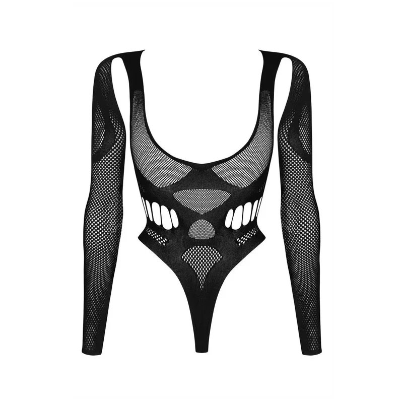 justaucorps noir sexy manches longues motifs géométriques maille transparente coupe haute tissu extensible sculptant confortable audacieux glamour soirée club européen