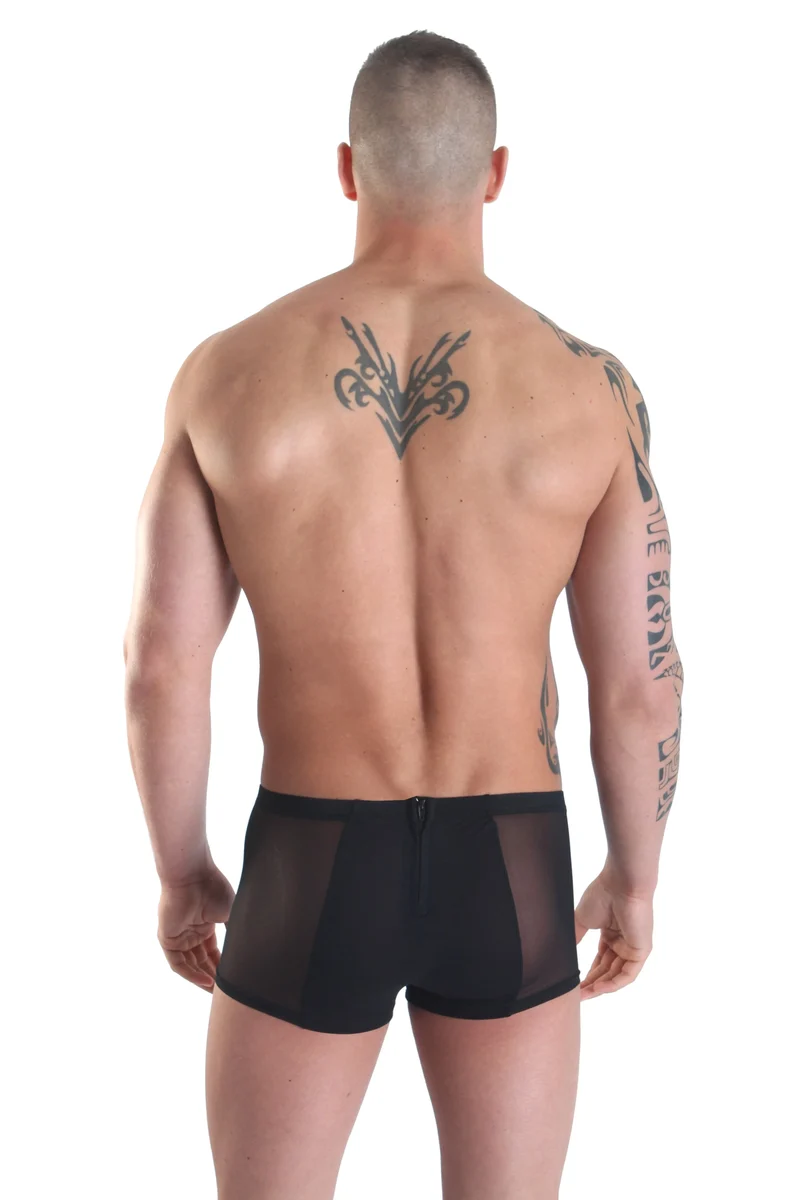 caleçon transparent homme boxer noir moulant respirant élastique polyamide élasthanne deux fermetures avant arrière sensuel tendance séduisant confort ajustable