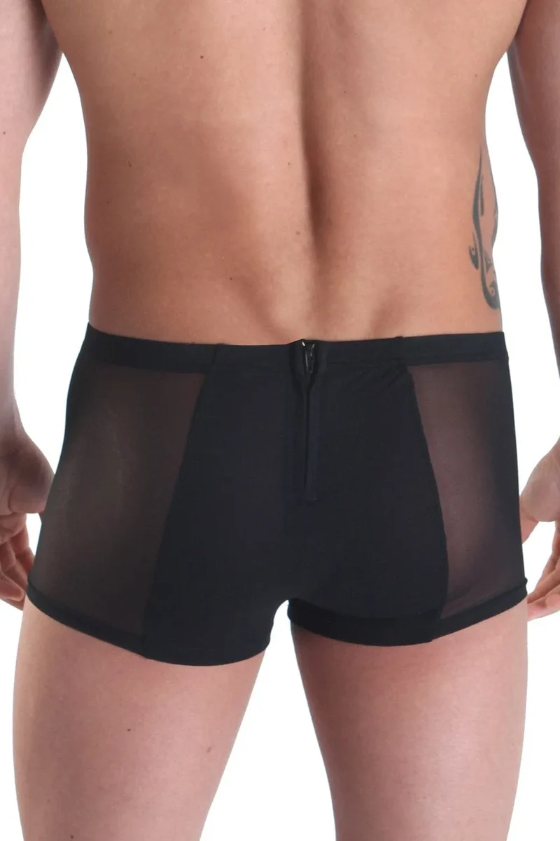 caleçon transparent homme boxer noir moulant respirant élastique polyamide élasthanne deux fermetures avant arrière sensuel tendance séduisant confort ajustable