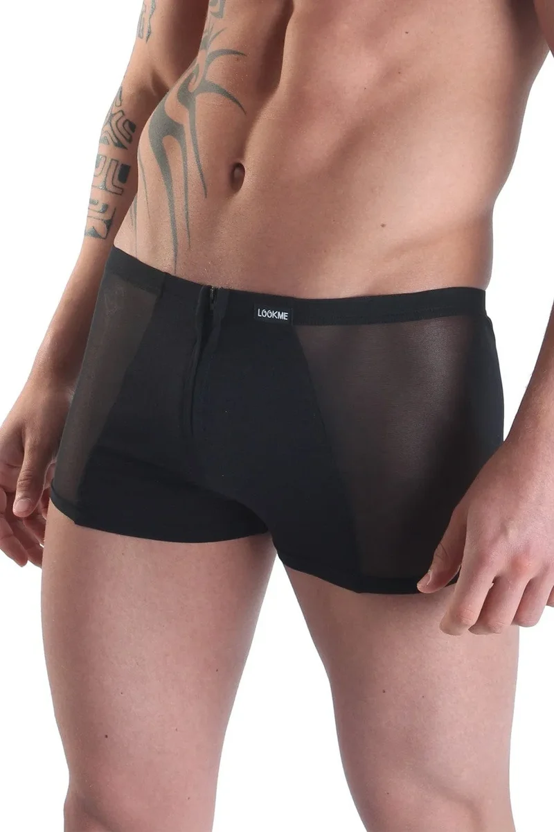 caleçon transparent homme boxer noir moulant respirant élastique polyamide élasthanne deux fermetures avant arrière sensuel tendance séduisant confort ajustable
