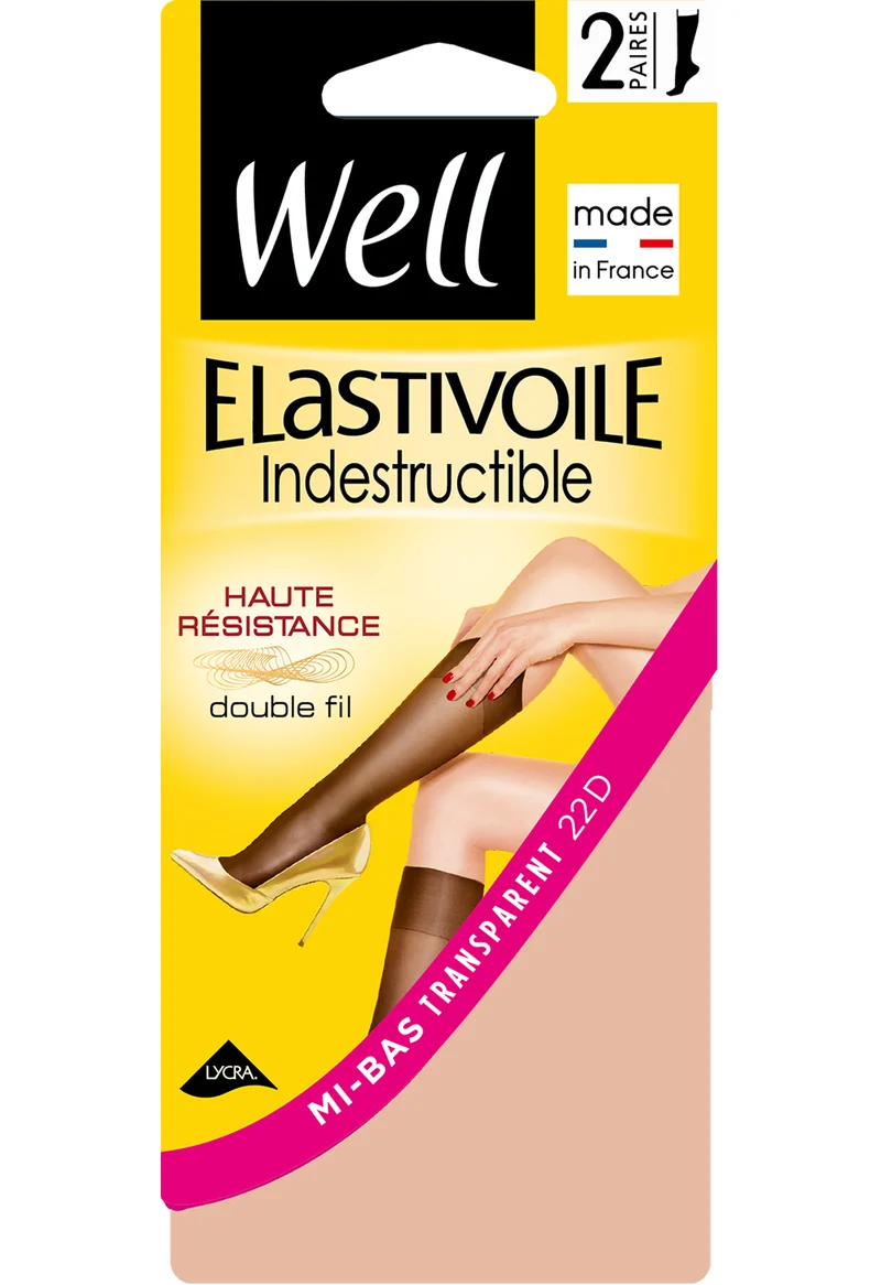 Lot de 2 paires de Mi-bas Transparents 25D Elastivoile Indestructible - Sable