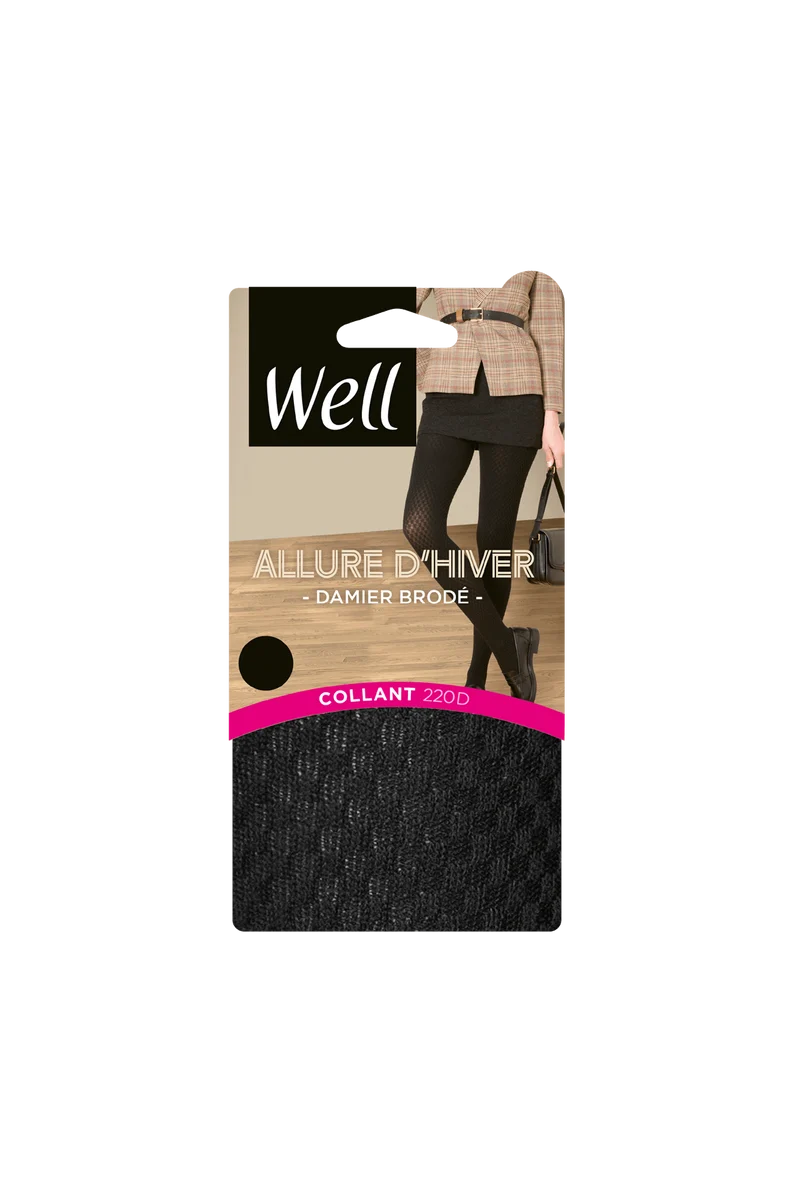 Collant opaque 200D Chaud Damier Brodé Allure d'Hiver - Noir ébène