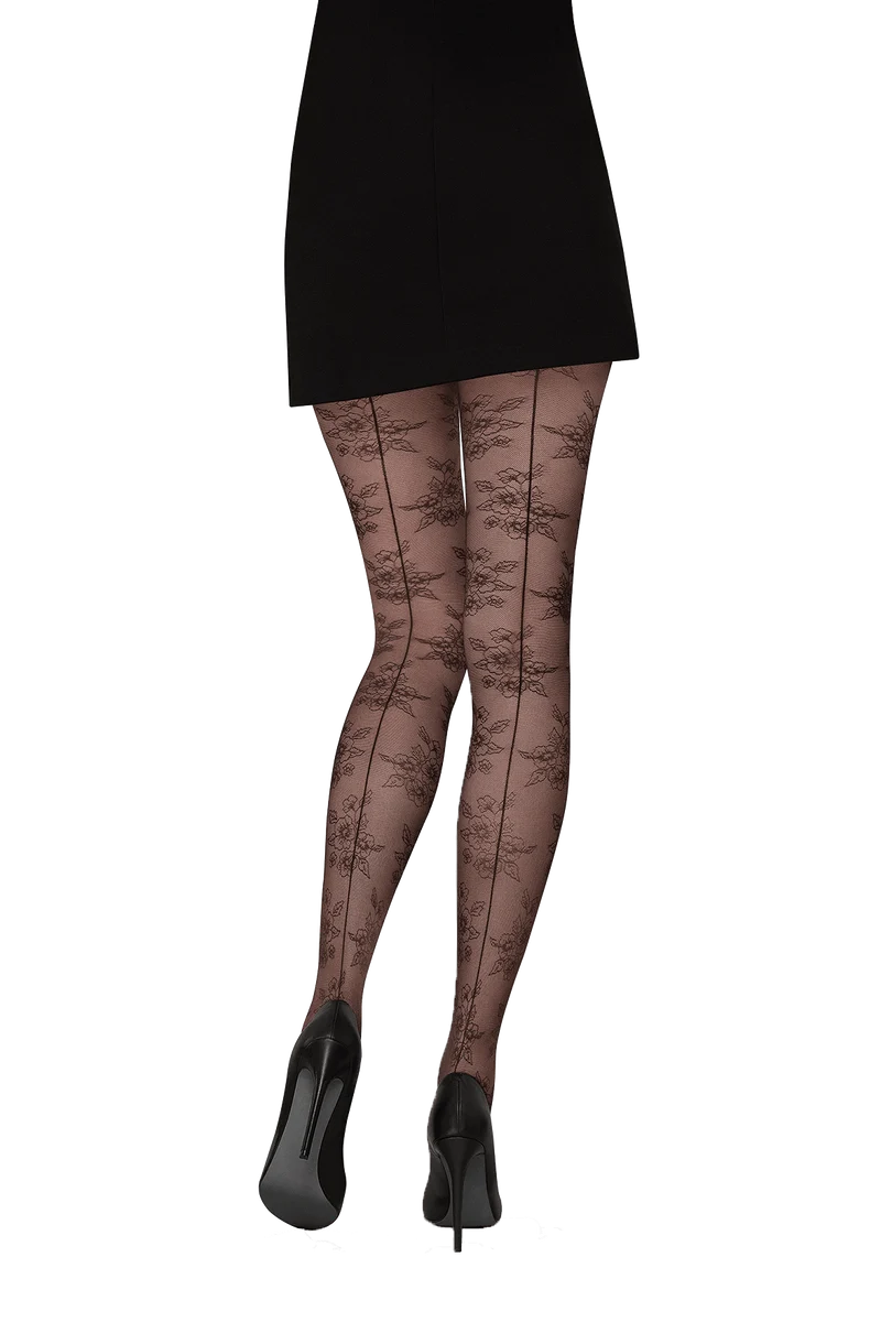 Collant Fantaisie 25D Dentelle Florale Magic Nights - Noir ébène