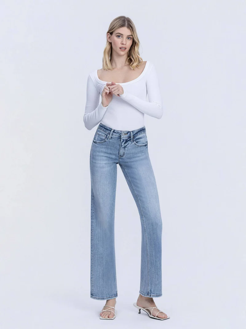 Mid Rise Slim Wide Leg