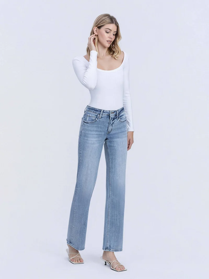 Mid Rise Slim Wide Leg