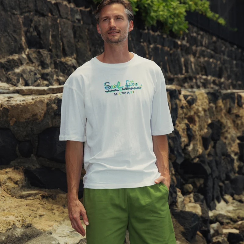T-shirt brodé Hawaii Solid Surf Line pour homme