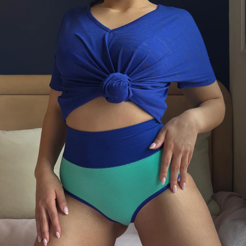 Organic Cotton Full Brief Duo Knickers - Mint & Arabesque